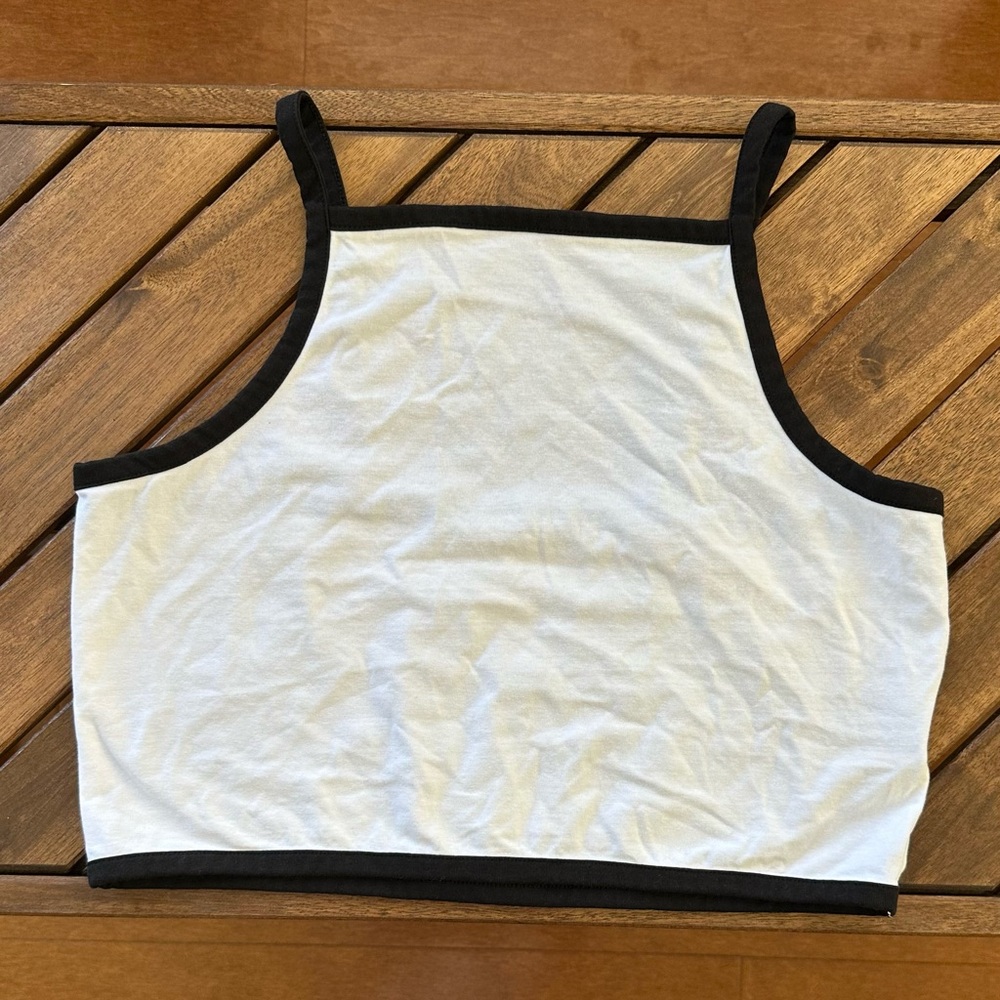 Cotton On White Black Trim Billi High Neck Cropped Tank Top. Size Large